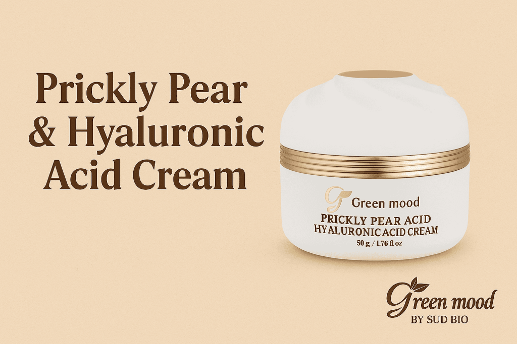 Greenmood’s Prickly Pear & Hyaluronic Acid Cream — a natural moisturizer that hydrates, firms, and revitalizes your skin for a youthful, glowing look.