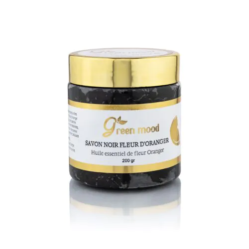 Green Mood Orange Blossom Black Soap – natural exfoliating cleansing bar with orange blossom extract and plant oils for soft, radiant skin - Savon Noir à la Fleur d’Oranger Green Mood