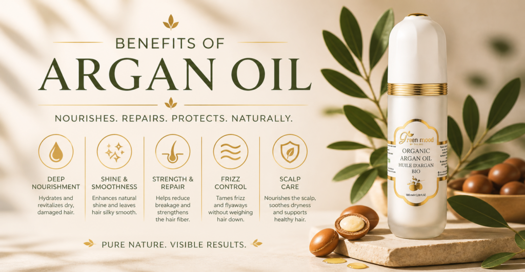 benefits of argan oil for hair deep nourishment shine repair frizz control scalp care