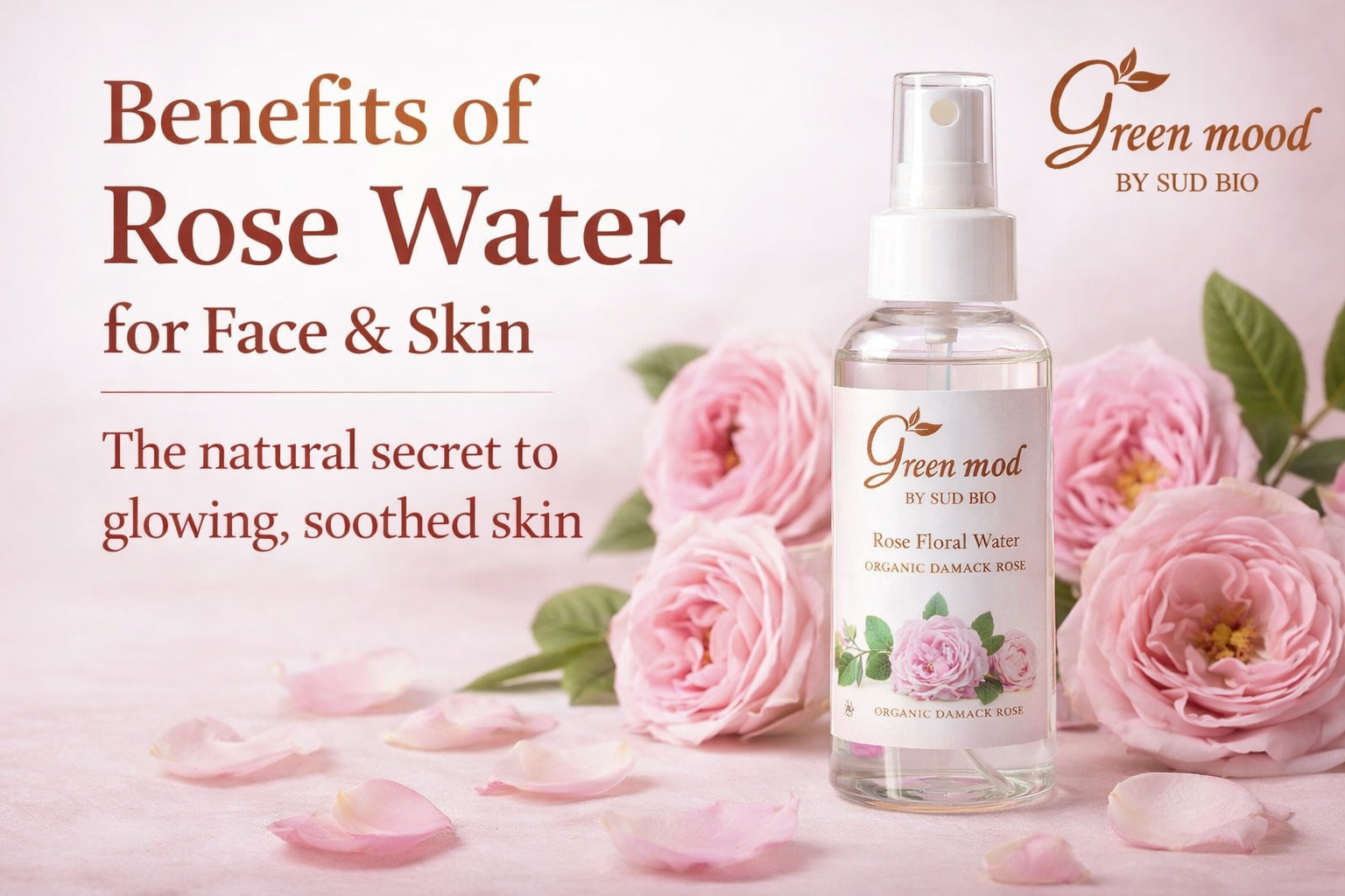 Eau florale de rose Green Mood — bienfaits pour le visage et la peau