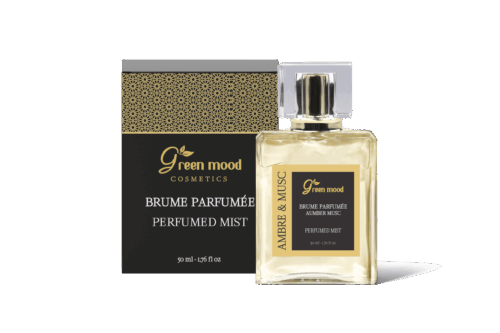 Parfum Musc Green Mood : brume unisexe artisanale du Maroc, au musc naturel musk perfumed mist – musk body mist – natural musk fragrance – unisex musk perfume – Green Mood perfume – Moroccan body mist – artisan fragrance