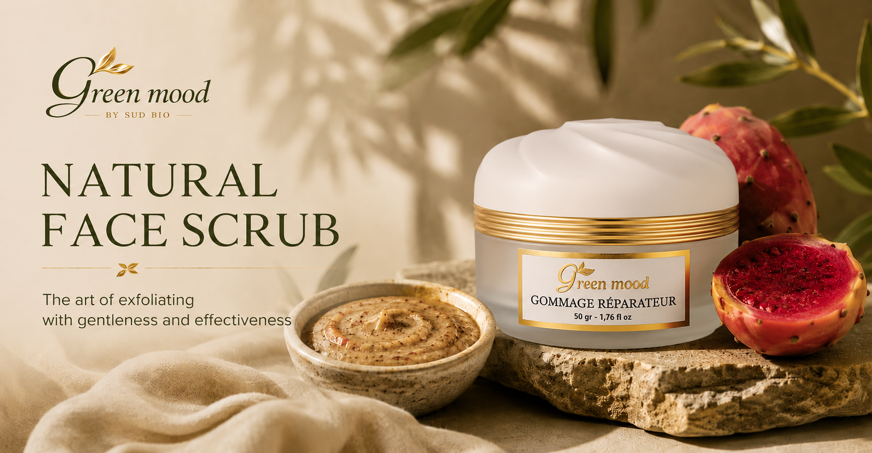 Gommage naturel pour le visage Green Mood — soin exfoliant bio marocain