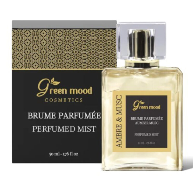parfum-musc-50ml Parfum Musc Green Mood : brume unisexe artisanale du Maroc, au musc naturel musk perfumed mist – musk body mist – natural musk fragrance – unisex musk perfume – Green Mood perfume – Moroccan body mist – artisan fragrance