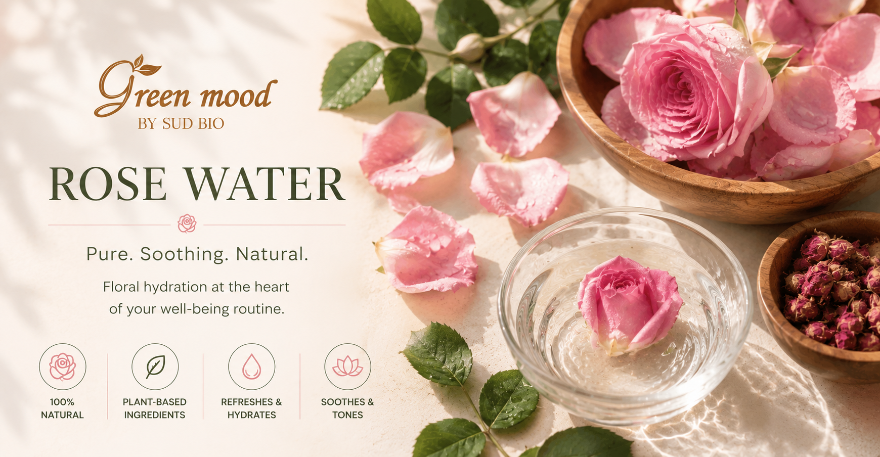 Rose water for the face — Green Mood pure natural Moroccan Damask rose floral water for skin