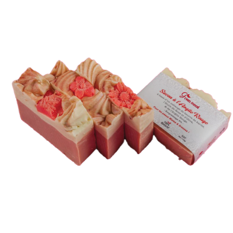 Green Mood Red Clay Soap – gentle natural cleansing bar with red clay to purify, refine and soften skin for an everyday radiant complexion - Savon d’Argile Rouge Green Mood