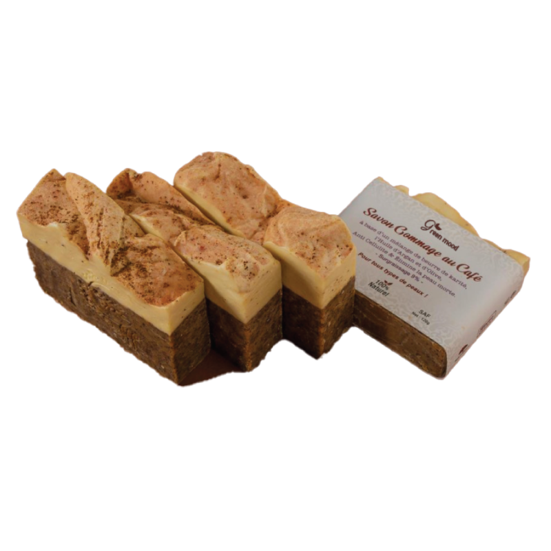 Green Mood Coffee Scrub Soap – exfoliating cleansing bar with coffee granules for smooth, refreshed and radiant skin - Savon Exfoliant au Café Green Mood
