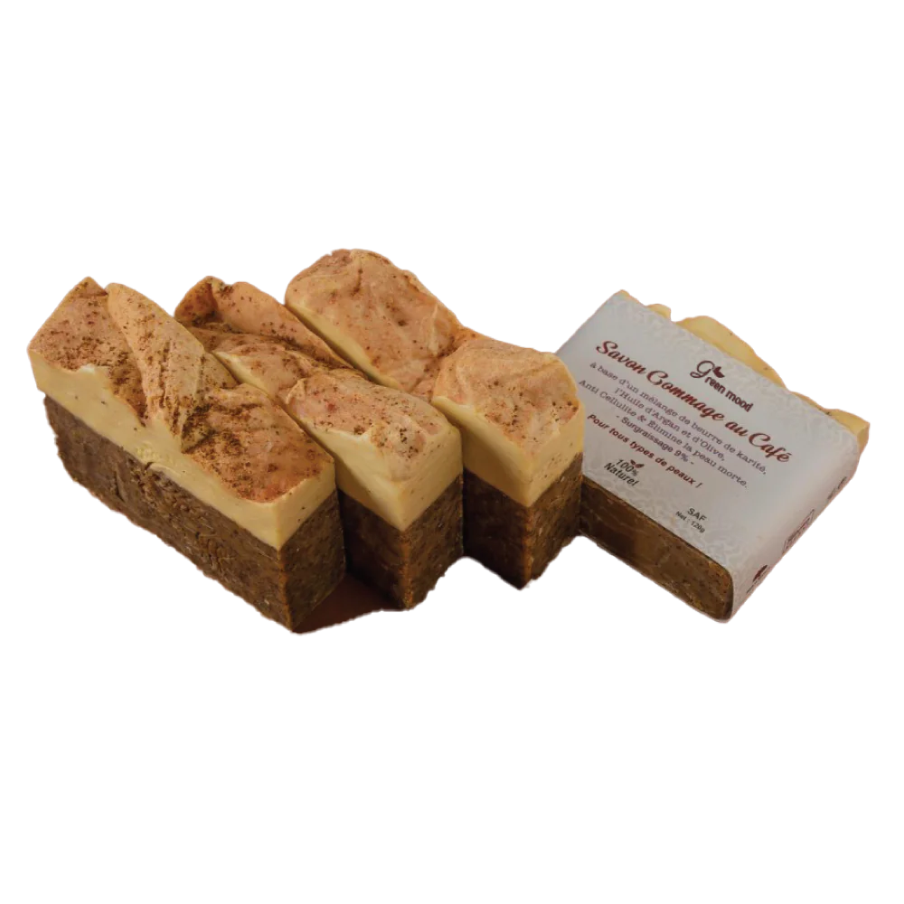 Green Mood Coffee Scrub Soap – exfoliating cleansing bar with coffee granules for smooth, refreshed and radiant skin - Savon Exfoliant au Café Green Mood