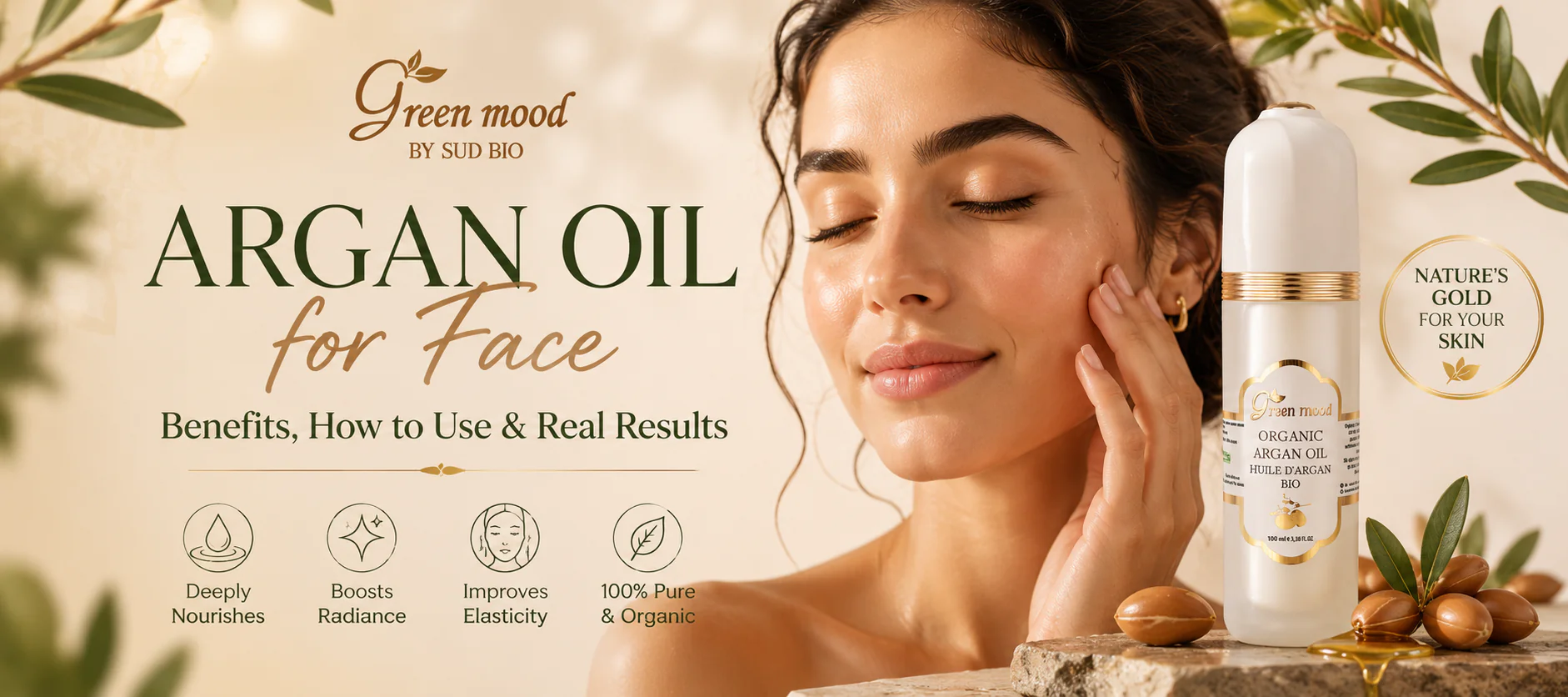 Argan oil for face — Green Mood pure Moroccan cold-pressed argan oil for facial skincare