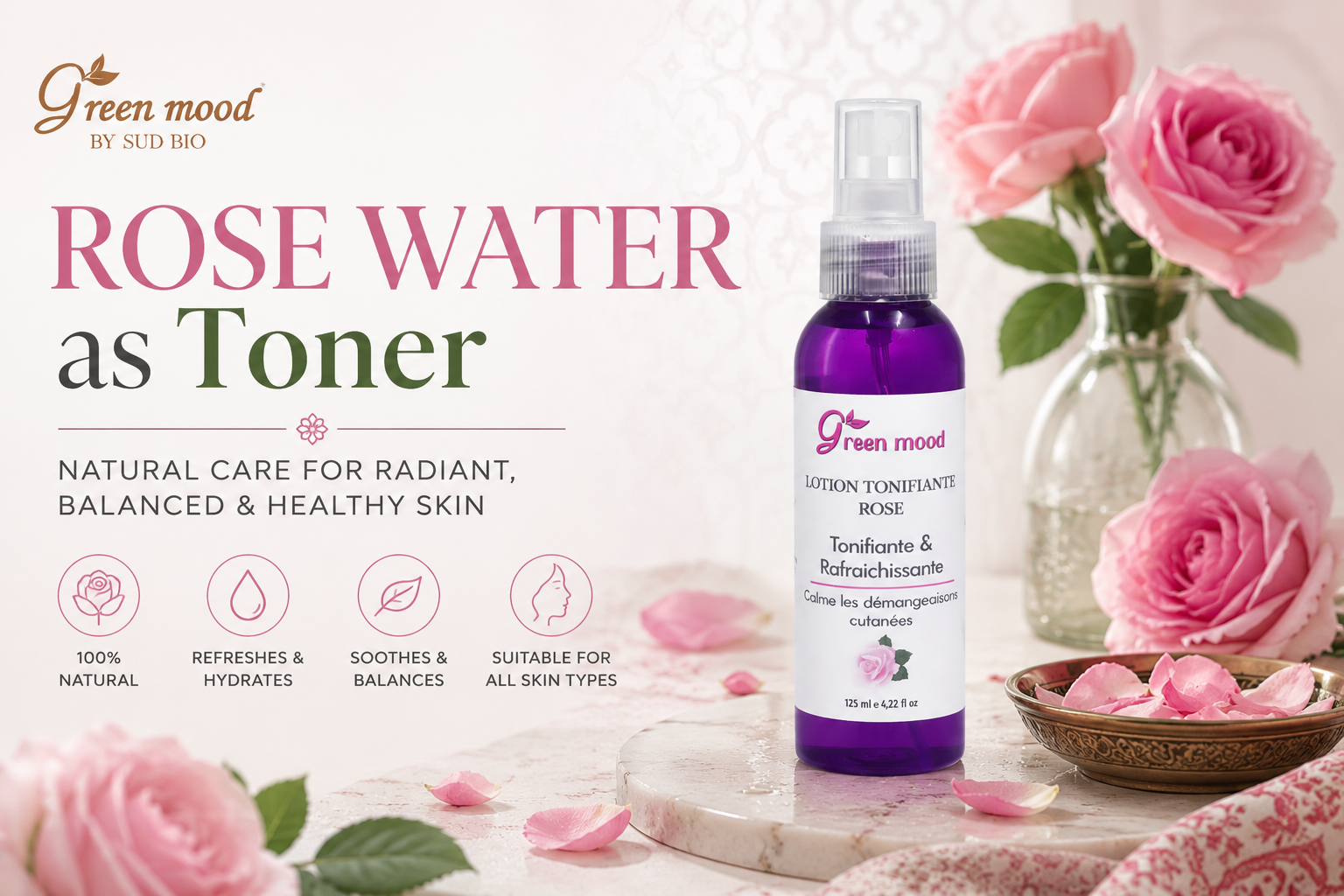 Rose water vs toner — side-by-side skincare comparison guide by Green Mood