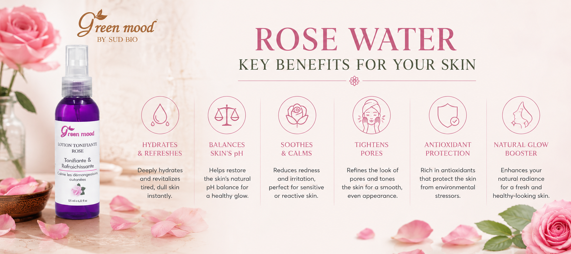 Rose water production — steam distillation of Damask rose petals in traditional Moroccan copper still