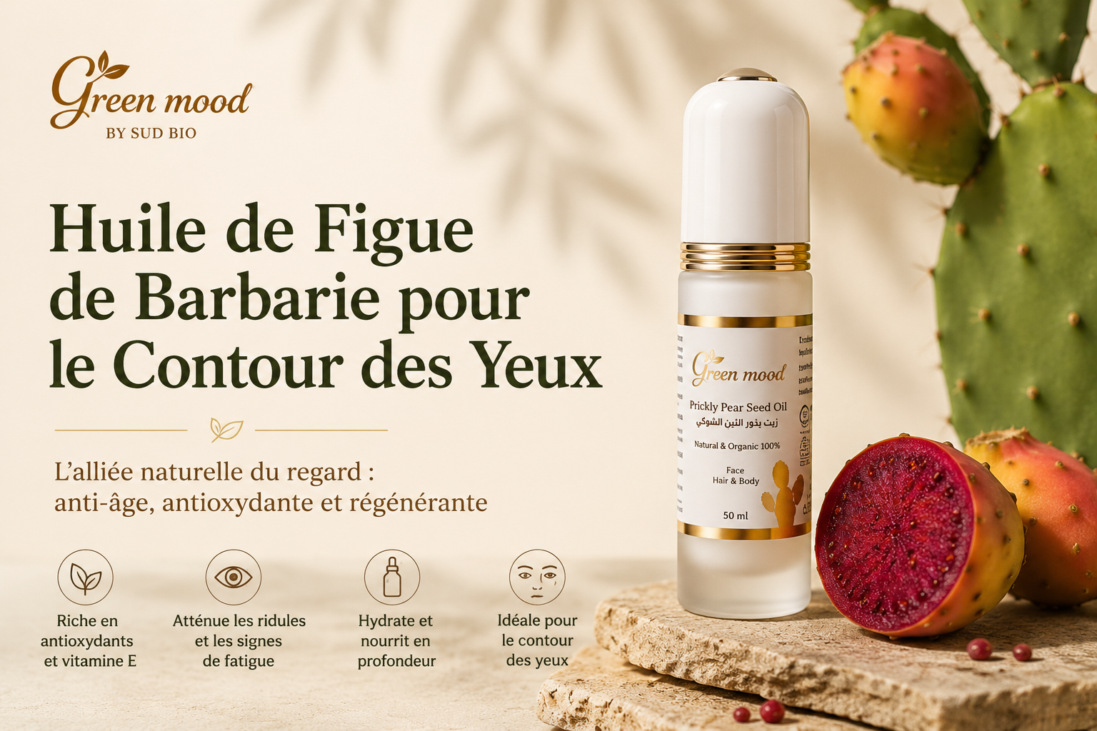 Application délicate d'huile de figue de barbarie au contour des yeux du bout de l'annulaire