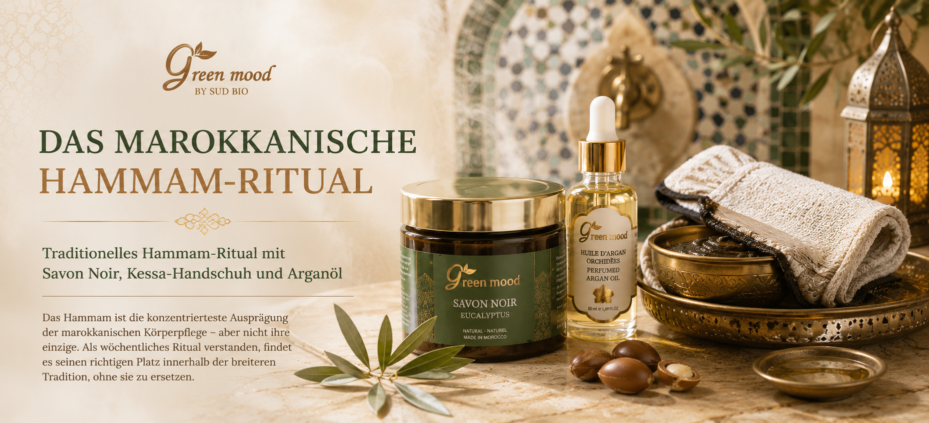 Traditionelles Hammam-Ritual mit Savon Noir, Kessa-Handschuh und Arganöl