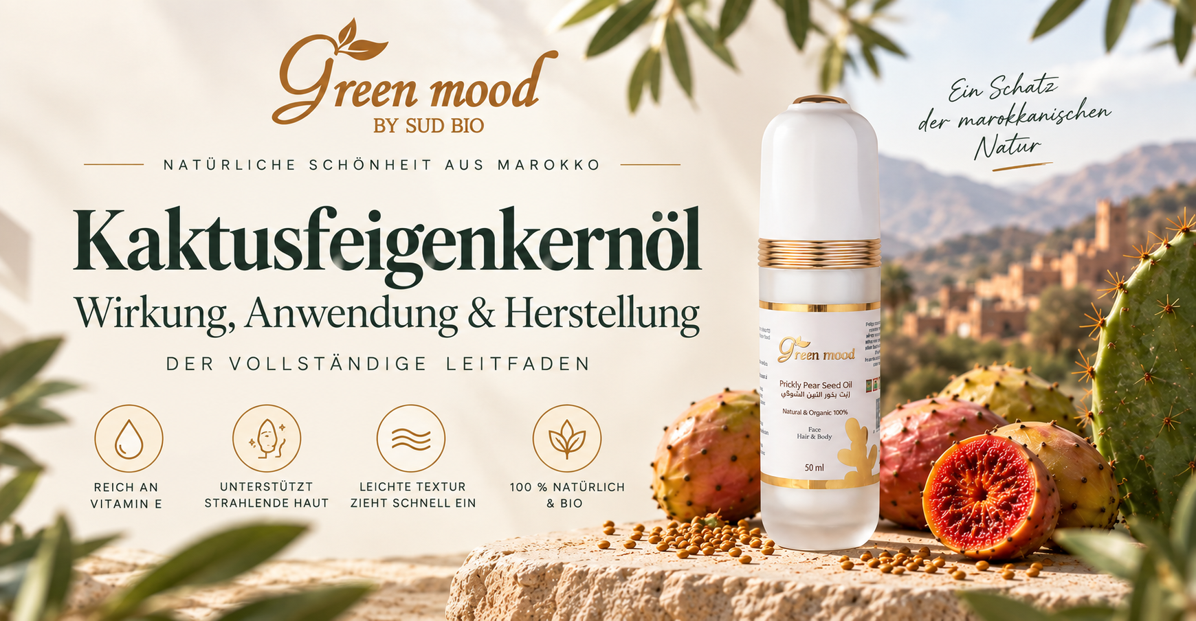 Kaktusfeigenkernöl Green Mood — reines Öl aus marokkanischen Kaktusfeigen