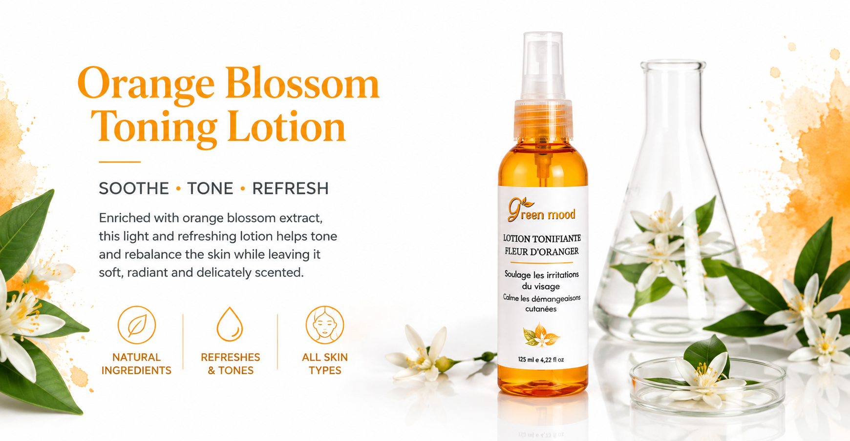 Orange blossom water -toning solutions - green mood