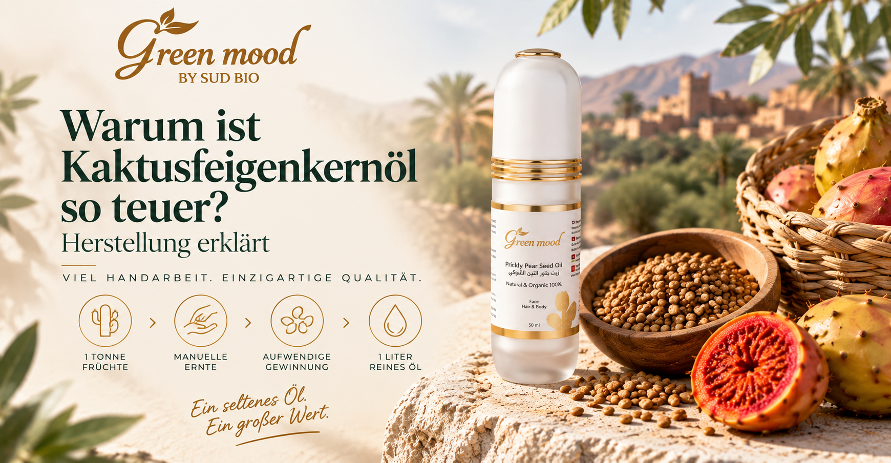 Traditionelle Kaltpressung von Kaktusfeigenkernöl in Marokko